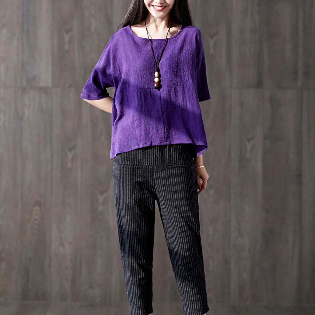 Women Casual Half Sleeve Loose Blouse O Neck Solid Cotton Linen Blouses Office Womens Work Shirts Plus Size Harajuku Blusas 2019 |