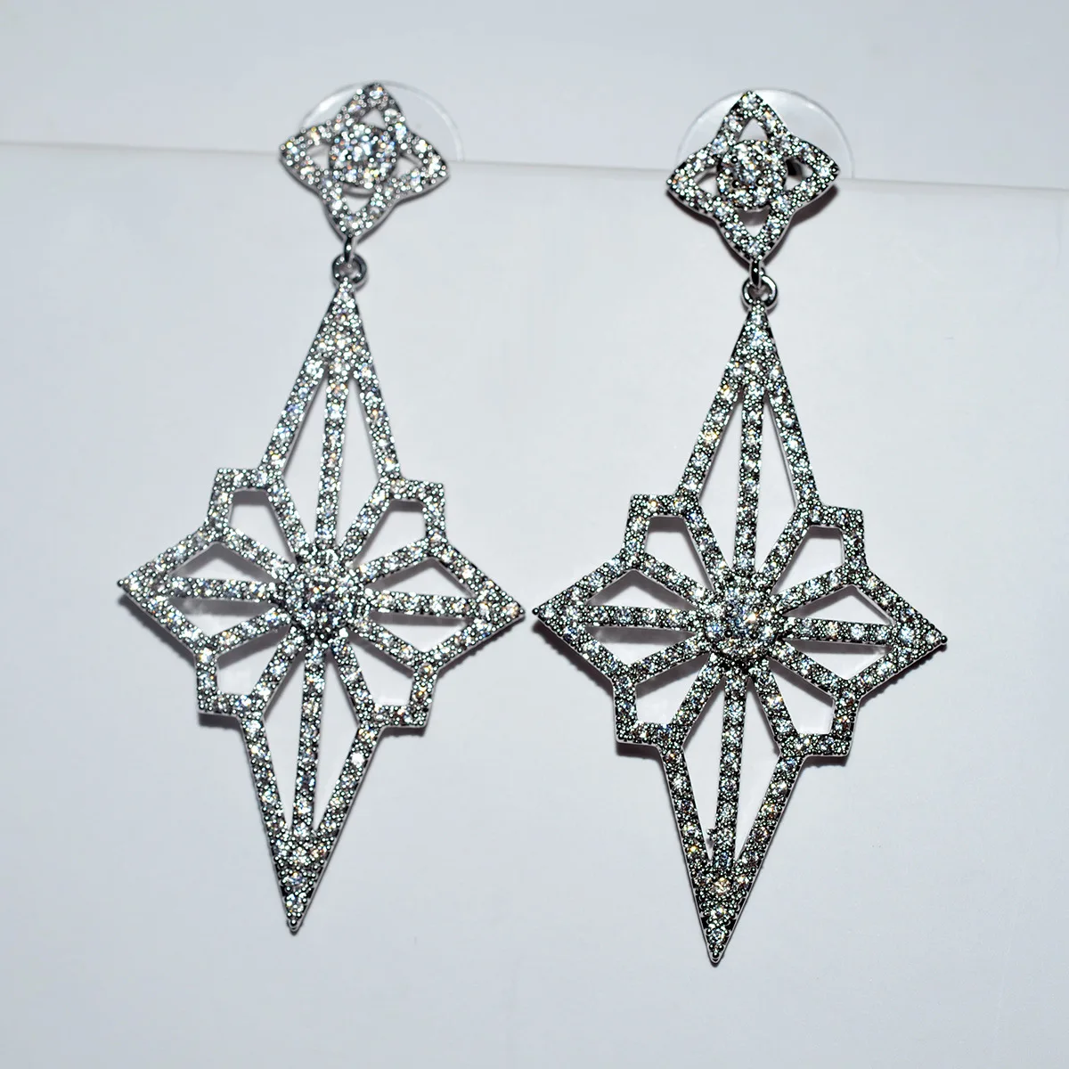 Fashion 925 Sterling Silver Women Earrings Luxury Double Row Rhinestone Jewelry For Girl Gift High Quality Wholesale | Украшения и