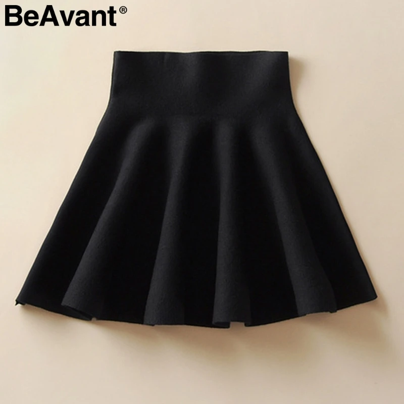BeAvant драпированные вязаные короткие женские юбки в стиле casual мини-платья трапециевидной формы зимняя плиссированная юбка элегантная женская обувь на высоких каблуках с талией с коротким и широким подолом; юбка для девочек