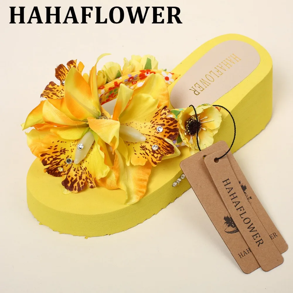 HAHAFLOWER новые модные летние женские шлепанцы на высоком каблуке пляжная обувь
