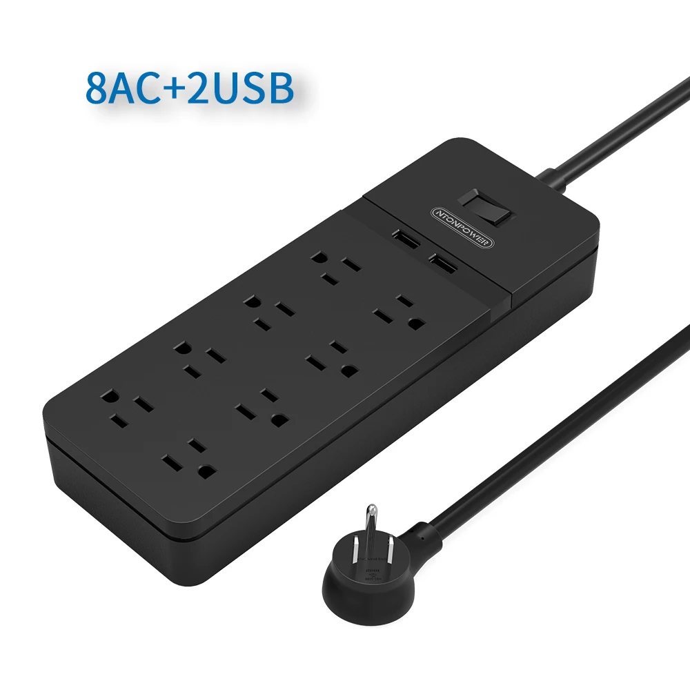 8AC Black NTON Защита от перенапряжения напряжения с 1,5 м шнур питания USB зарядное устройство умная лента питания с 8 AC 2 USB вилка США для дома и офиса - Цвет: 8AC Black