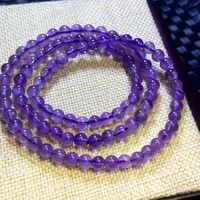 natural lavender purple amethyst quartz crystal clear round beads bracelet 6mm 3 laps women men jewelry healing necklace aaaaa