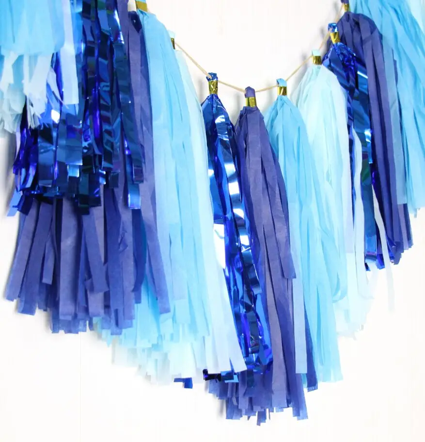 24 шт. синяя гирлянда с кисточками синий/небесно голубой/темно синий/Декор для