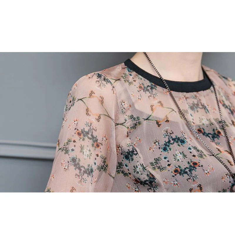 Xylxjq Лето 2017 г. Шифоновая блузка Для женщин Мода Двойка Цветочный принт оборками