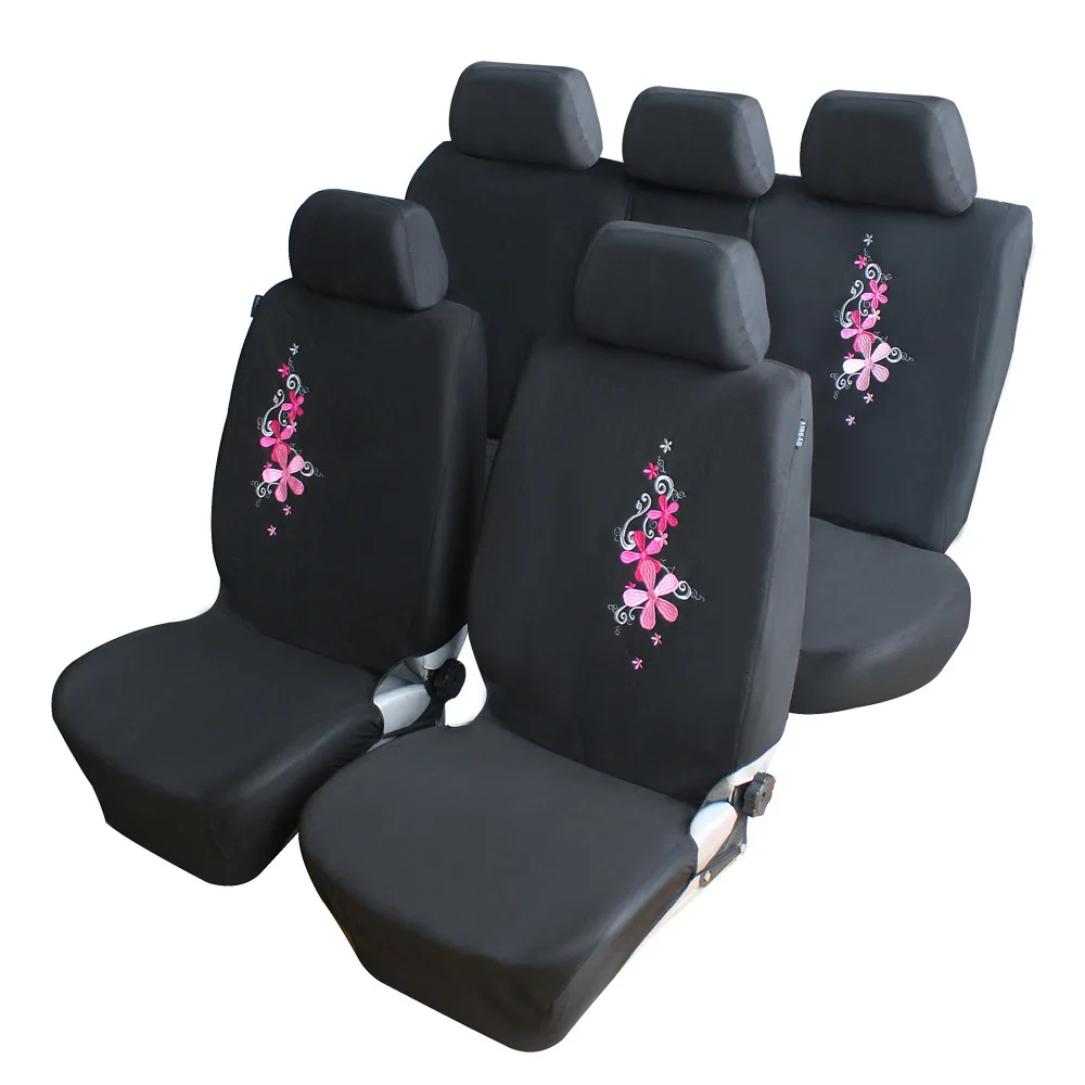 9pcs set Розовые чехлы для автокресел с вышитыми цветами, ТОЛЬКО для переднего сиденья, универсальный размер, защита автокресел, аксессуары салона авто для женщин - Название цвета: 9pcs set