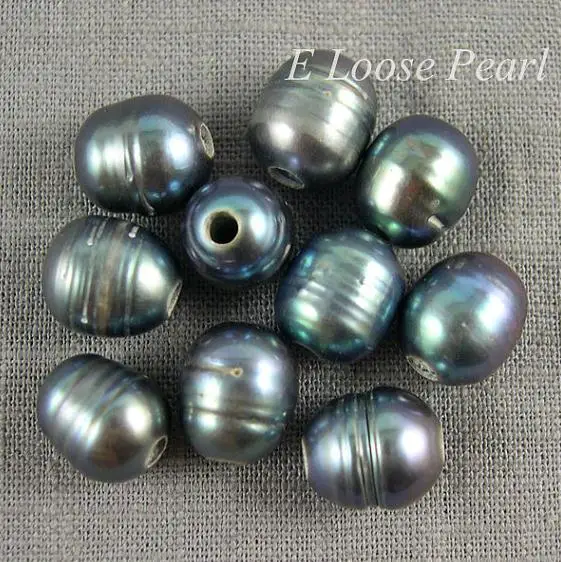 

Large Hole Black Gray Color Freshwater Pearls Nugget 8.5-9.0mmx10-11mm 10 Pieces Rice Loose Beads 2.5mm Hole