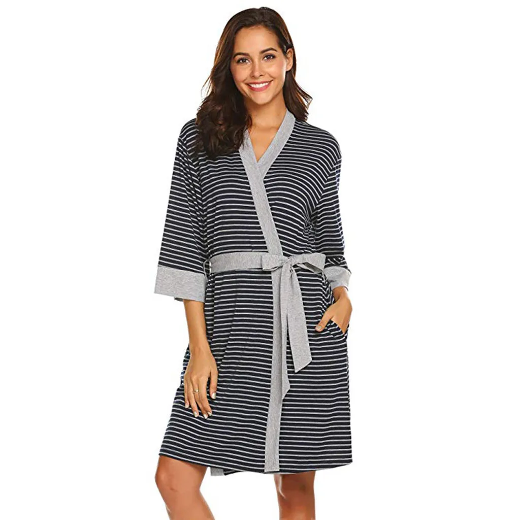 ARLONEET plus size pregnant Maternity Women Casual Care Striped Robe Childbirth Robe Hospital Breastfeeding Clothes