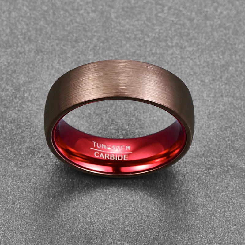 Модные обручальные кольца 8 мм с толстым покрытием коричневый красный Dome tungsten Карбид кольцо крутая Мужская Свадебная брендовая подарочная шкатулка для украшений