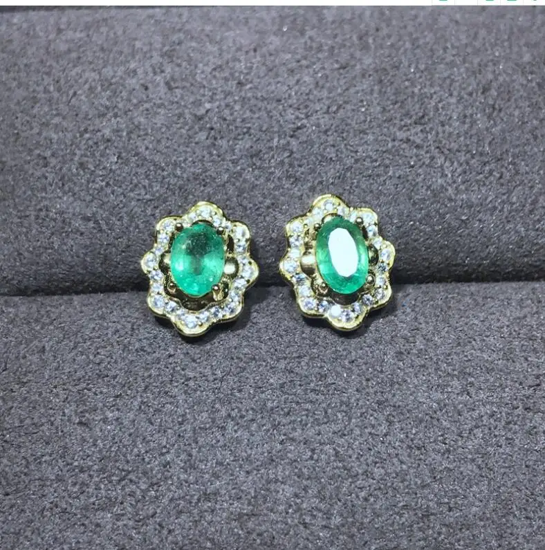 Изумрудно-серьги-стержни Бесплатная доставка натуральный изумруд 925 пробы