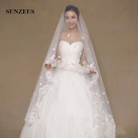 2 5 meters luxurious wedding veils for bridal lace edge with flowers and beaded wedding accessories voile mariage sv03