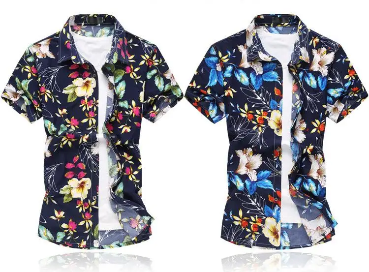 

Hawaiian Shirt Mens Clothing Short Sleeve Silk Cotton Plus size Blouse Men Camisa masculina Summer Mens Shirts