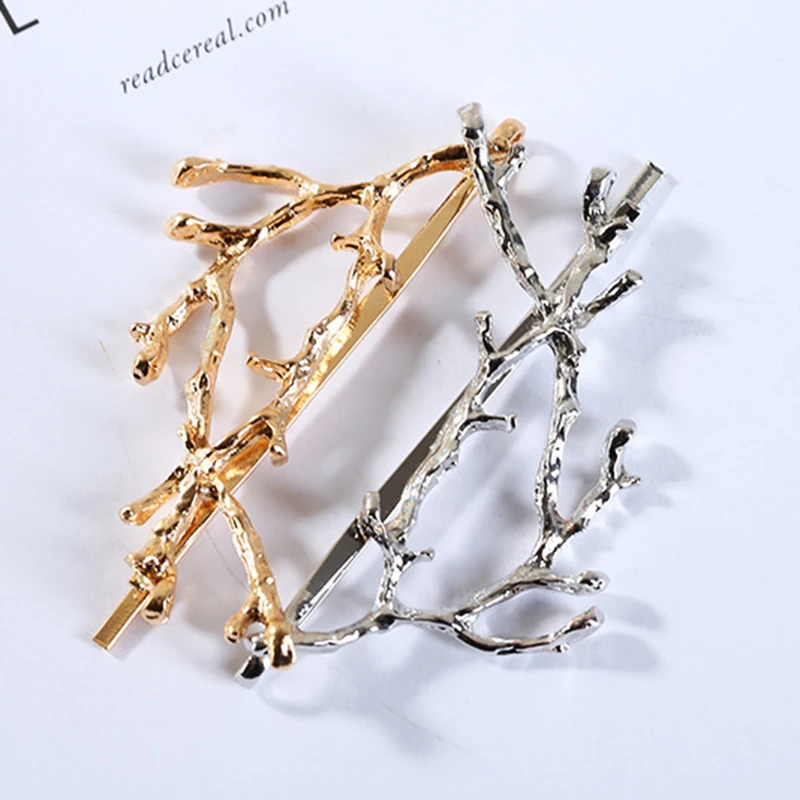 Винтажные шпильки листья ветки Модные металлические рога из сплава заколки для
