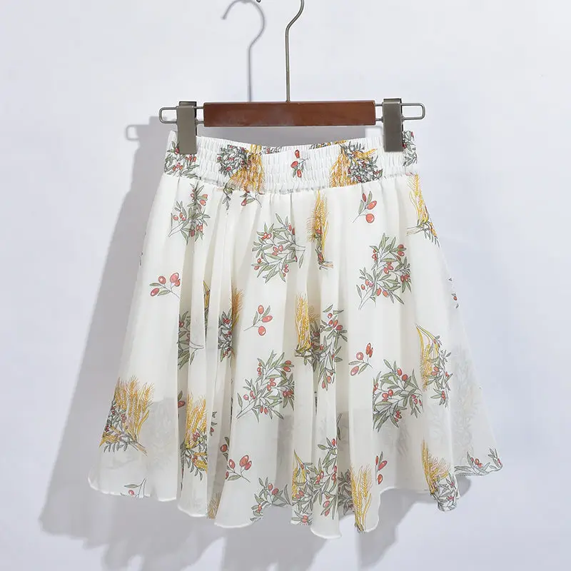 25 Новая женская летняя мини юбка Jupe Femme Цветочная плиссированная юбка Boho пляжная шифоновая юбка с высокой талией женские короткие сексуальные юбки C5346 - Цвет: 25