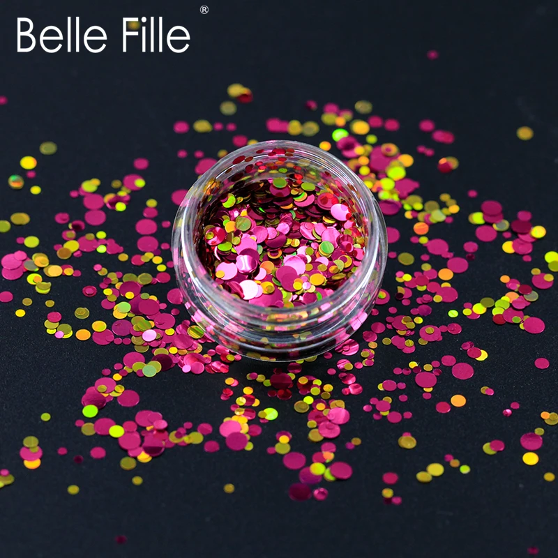 Belle Fille смешанный размер блеск для ногтей Палитра голографическая Серебряная