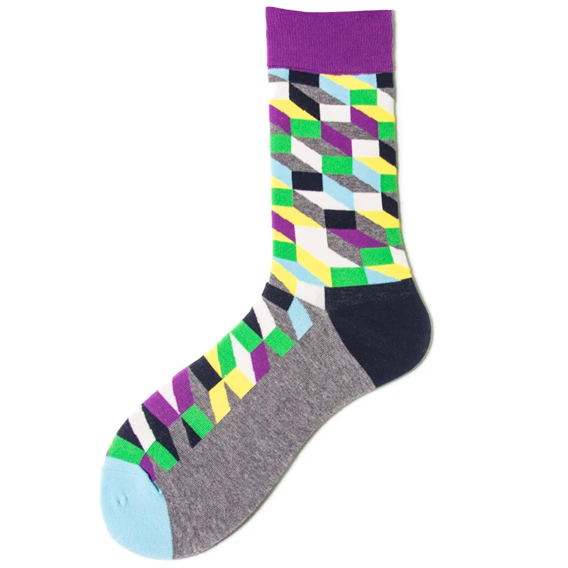 Jump Pioneer Men Socks Colorful British Style Happy Cotton Wedding Gradient Diamond Novelty Dress Crew | Мужская одежда