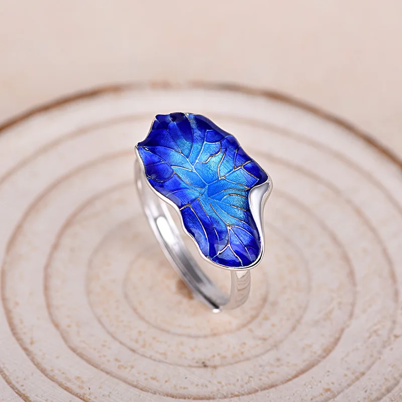 Cloisonne Lotus Leaf Ring Wedding Rings Silver Plated Vintage Jewelry Chinese Style Women Accessories | Украшения и аксессуары