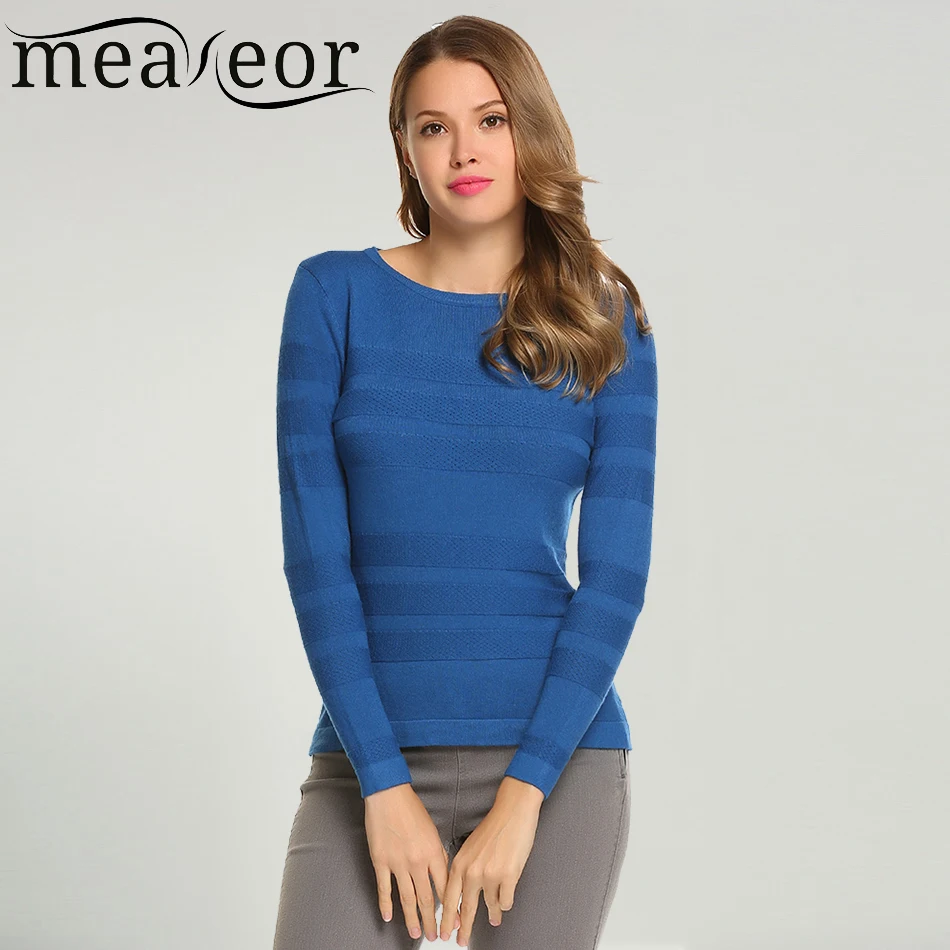 Женский свитер Meaneor Повседневный пуловер с круглым вырезом и длинными рукавами