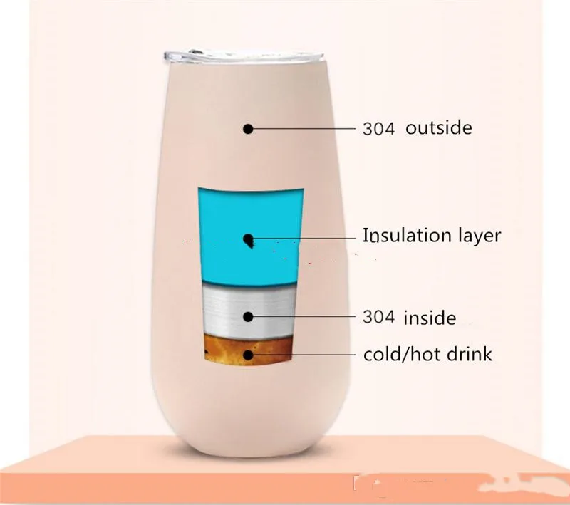 6 унций флейта из нержавеющей стали бокал для вина без ножки с крышкой двойной