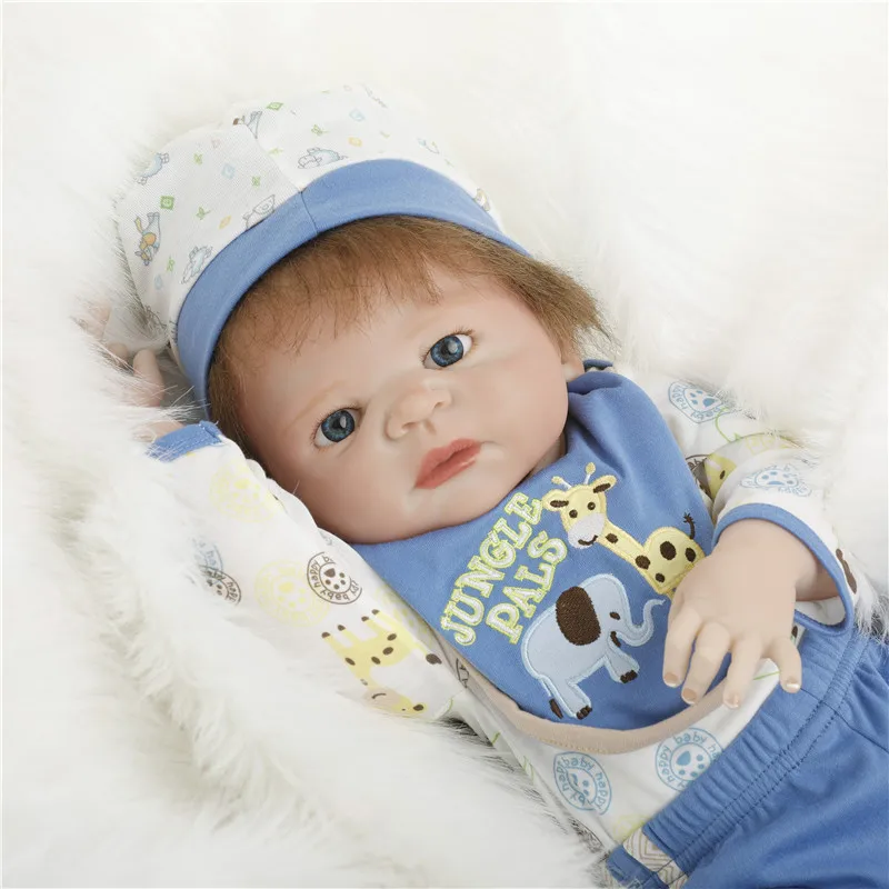 SanyDoll 22 дюйма 55 см силиконовые куклы для новорожденных синий костюм прекрасный