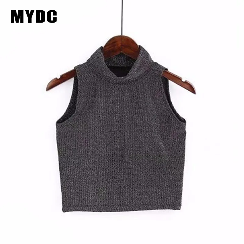 MYDC укороченный топ блестящий цвет с высоким воротником без рукавов плечо