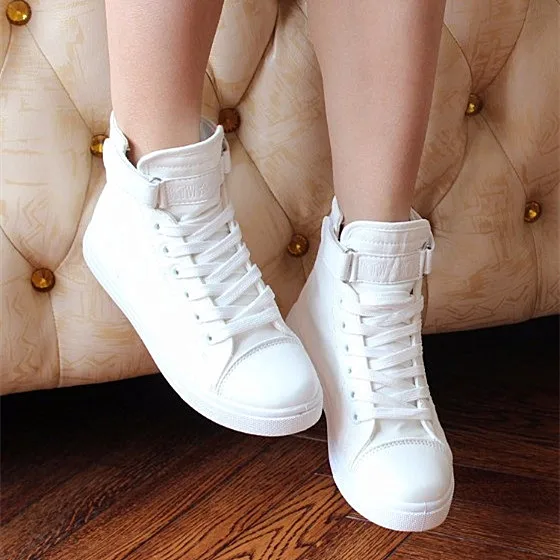 White Высокие кроссовки; женская обувь из Вулканизированной Ткани; Basket Femme; белая парусиновая обувь; женские кроссовки на шнуровке; женская повседневная обувь; tenis feminino - Цвет: White