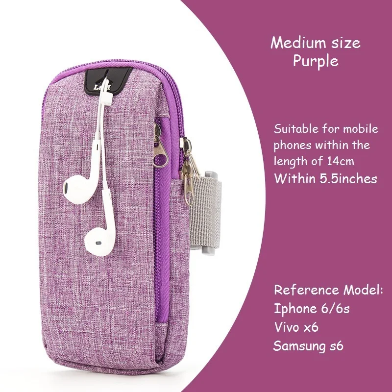 Sport Running Cycling Arm Bag Fitness Arm Earphone Hole Bag Pouch Jogging Mobile Phone Holder Pouch GYM Cover for Smartphone 6" - Цвет: Medium Purple