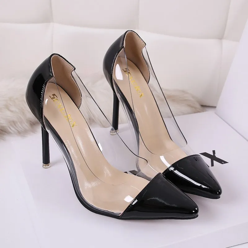 Туфли женские на высоком прозрачном каблуке пикантные туфли лодочки шпильке
