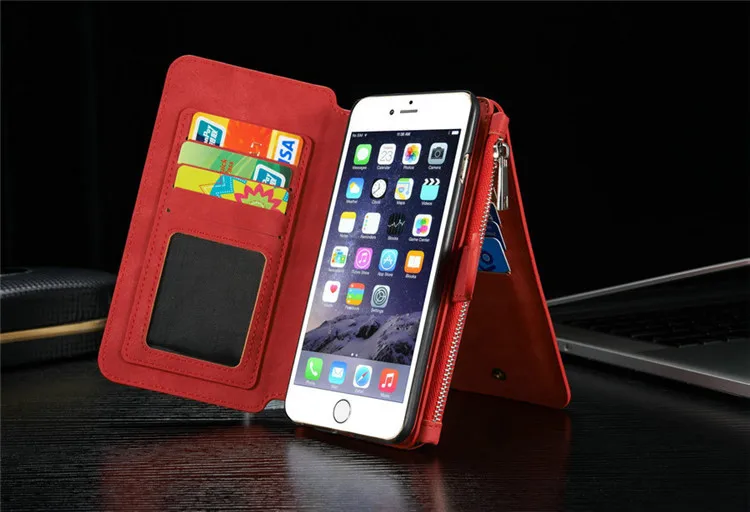Red Для iPhone 6 6s 7 8 Plus iPhone 11 Pro Max Чехол кошелек карта кожаный чехол для телефона для iPhone XS чехол для Max XR для samsung S10 S9 - Цвет: Red