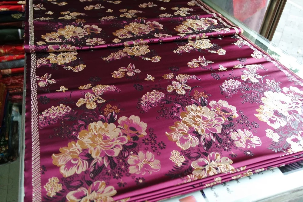 Китайский традиционный 75 см полиэстер ткань парча cheongsam алый темно красный сзади