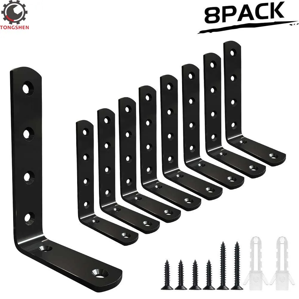 

Black L Brackets 3 x 5inch Corner Brackets Stainless Steel Right Angle Shelf L Shaped Brackets for Furniture Shelves 8 Pcs