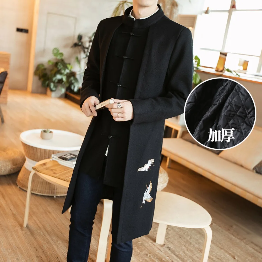 

Traditional Chinese Long Coat Men's Woolen Winter Jacket SZ S-3XL