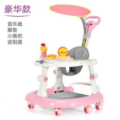 pink Многофункциональные ходунки для малышей с регулируемой высотой и защитой от опрокидывания - Цвет: pink