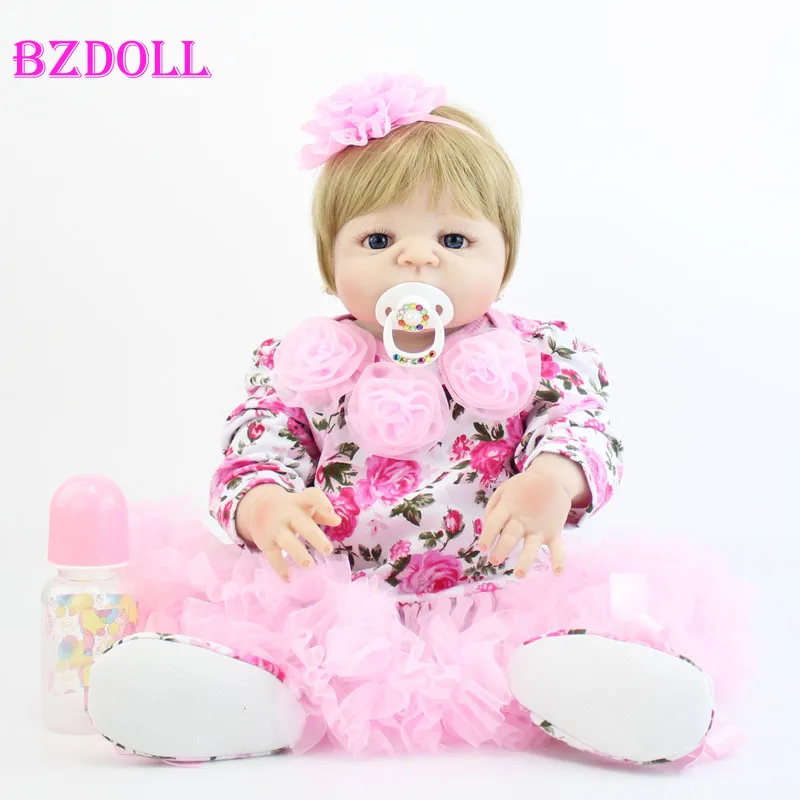 

55cm Full Silicone Reborn Doll Vinyl Blonde Newborn Princess Toddler Babies Alive Bebe Play House Bathe Toy Girl Boneca