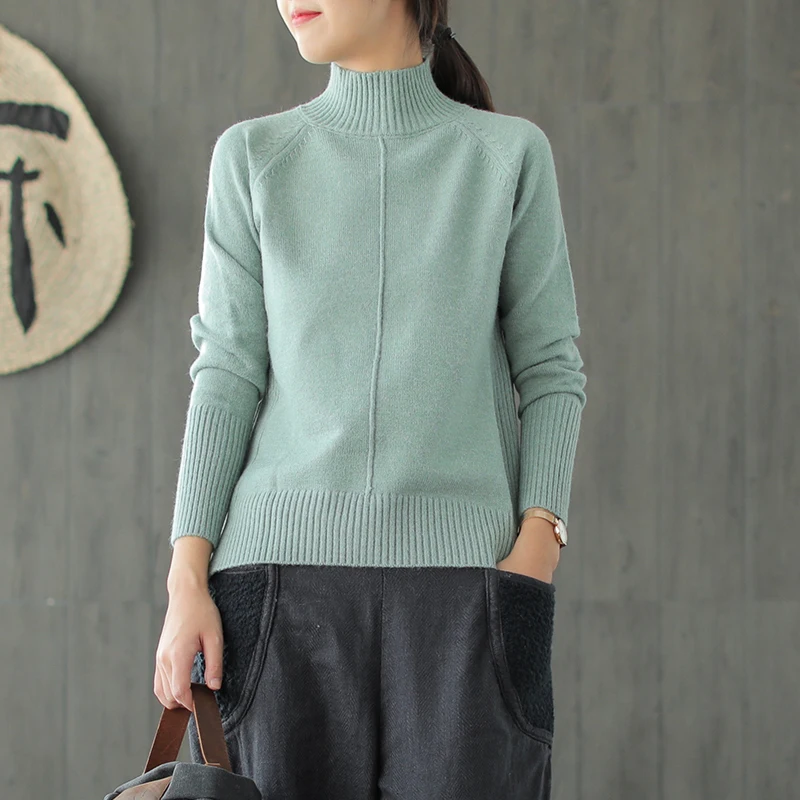 Одноцветное цвет Core Пряжа половина высокий воротник пуловер свитер mori girl 2018