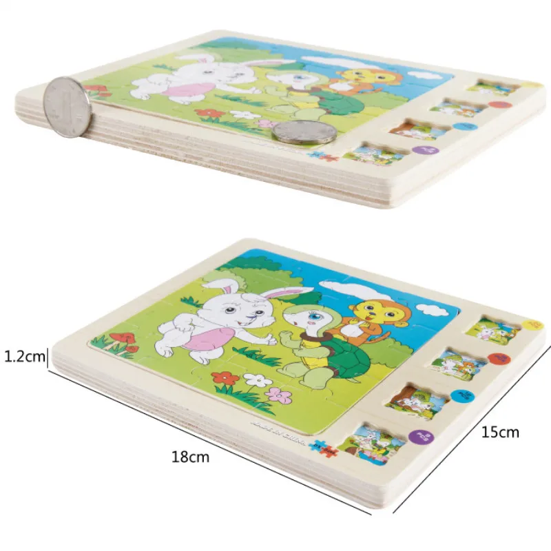 Multilayer Story Puzzle Wooden Baby Cognition Puzzles Montessori Wood Animal Puzzle For Children Jigsaw Education Toy Kid Puzzle