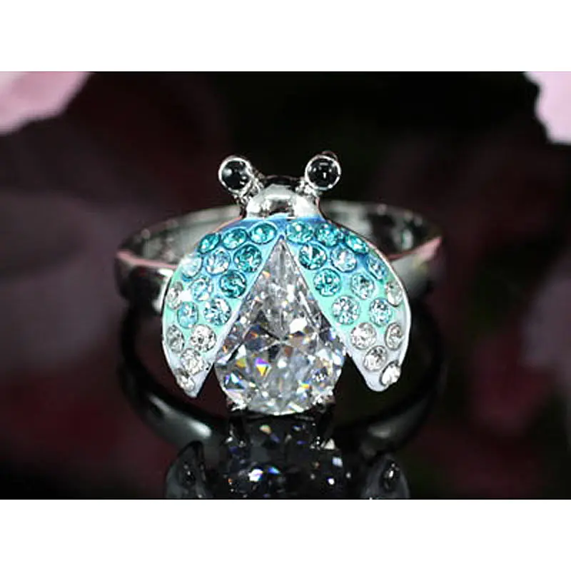 Павлин звезда 2 Чистый карат белый шампань розовый синий Божья коровка кольцо