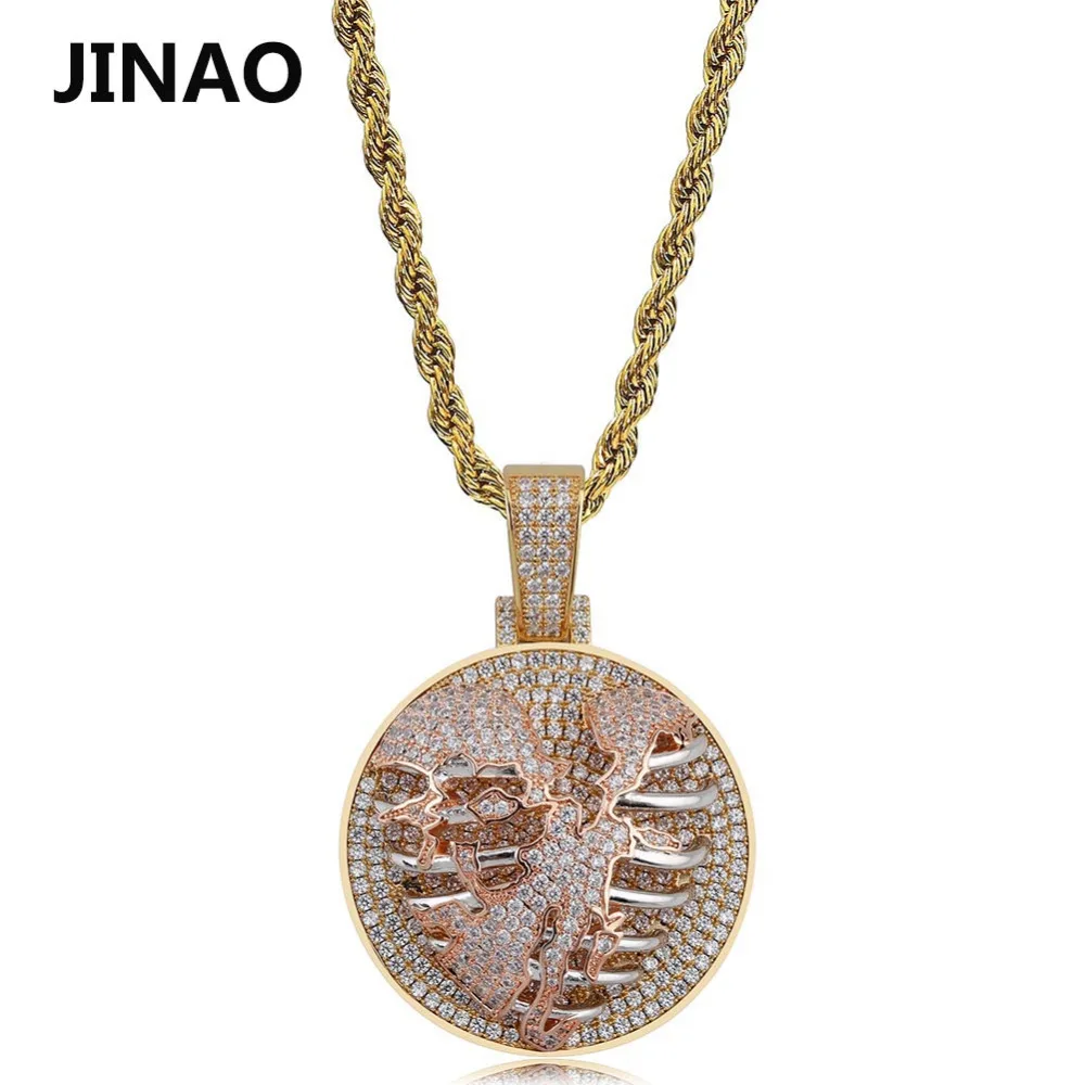 

JINAO новый скелет Сердце Медальон тренд кулон ожерелье кубический циркон льдом цепи для мужчин и женщин в стиле хип-хоп, ювелирные изделия в к...