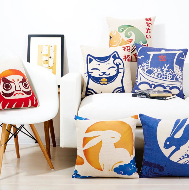 Декоративный чехол для подушки в японском стиле укиё Э|decorative throw|message pillowgift pillow |