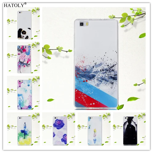 HATOLY For Fundas Huawei P8 Lite Case Soft Silicone Lovely Heart Rose Vase Ink Painting Back Cover Skin for 2016 |