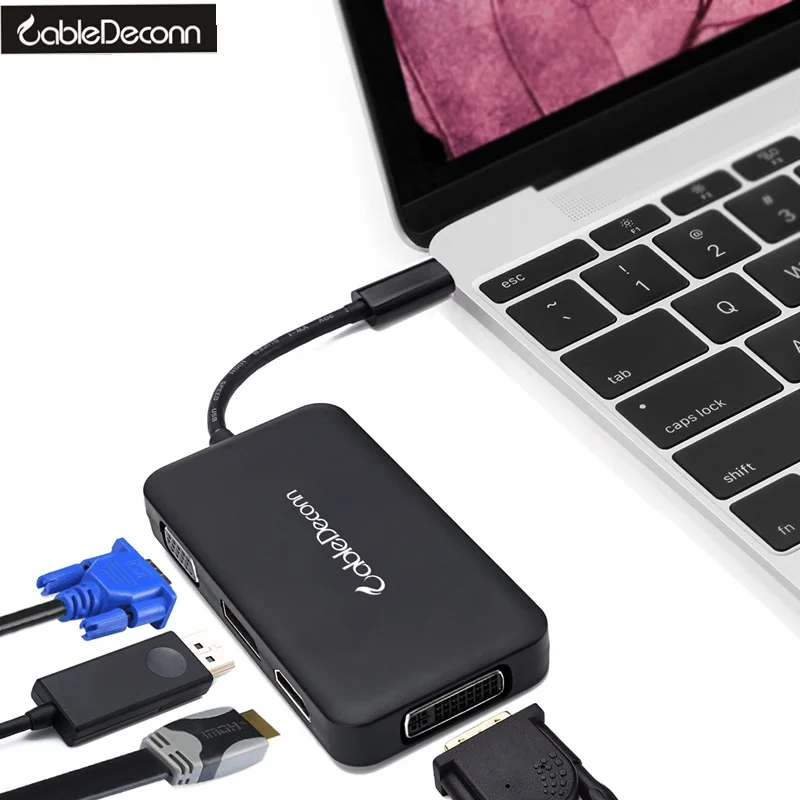 

CableDeconn USB C Type-c Thunderbolt 3 to DisplayPort DP 4K HDMI 4K VGA DVI 1080P Multiport Cable Adapter for Macbook Dell XPS