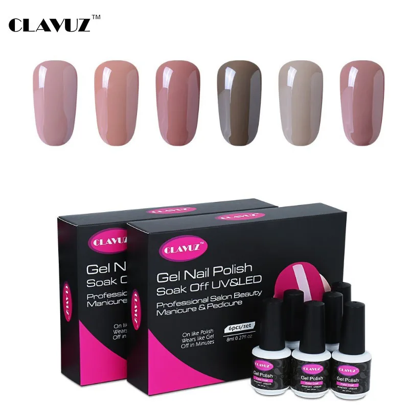 set 1 CLAVUZ 6 шт./лот, 8 мл, Гель-лак для ногтей телесного цвета, маникюрный набор, гель uv Vernis, светодиодный полуперманентный набор для ногтей, Гель-лак, наборы - Цвет: set 1