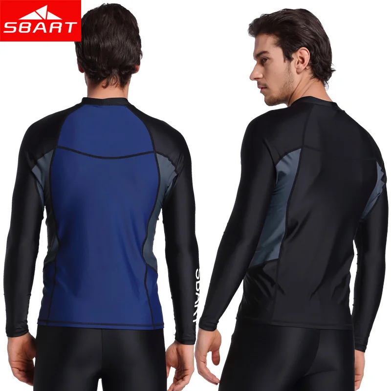 

SBART Long Sleeve Men Rash Guards Swimwear Shirts Lycra Sun Protective Wetsuit Tops Diving Snorkel Swimming Surfing Rashguard L