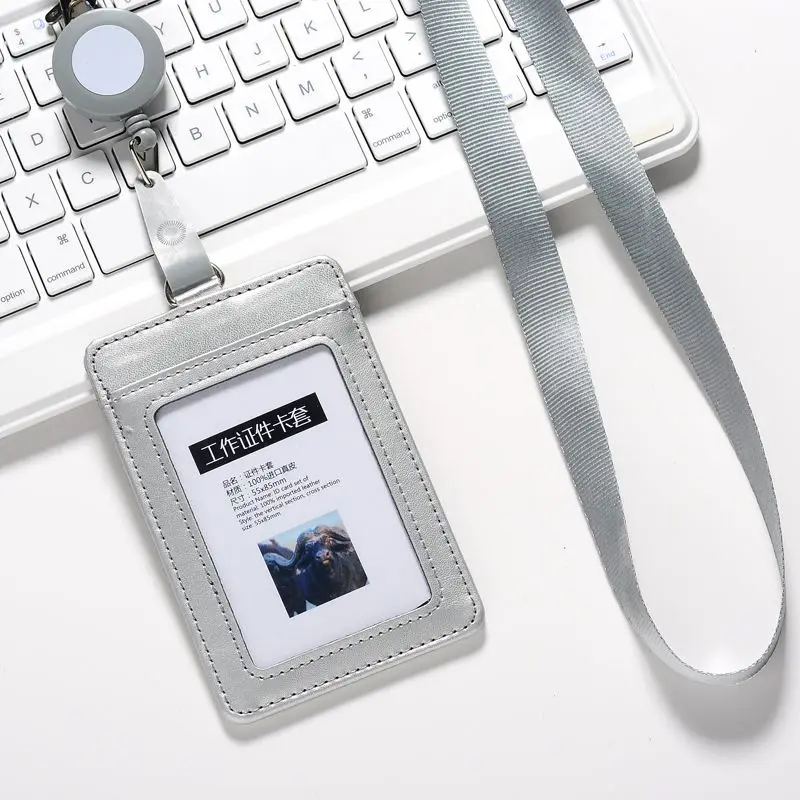 Silver Vertical Nahoo шейный ремешок кожаный держатель удостоверения личности аксессуары Вертикальные кредитные карты автобусные карты держатель Чехол Набор Канцелярских Принадлежностей - Цвет: Silver Vertical