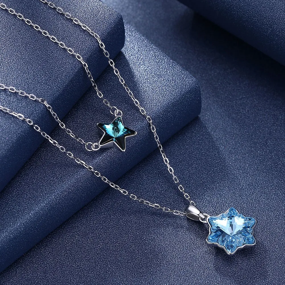 LEKANI Crystals from Swarovski Luxury Sterling Silver Women Necklace Star Blue Double Layer for | Украшения и аксессуары
