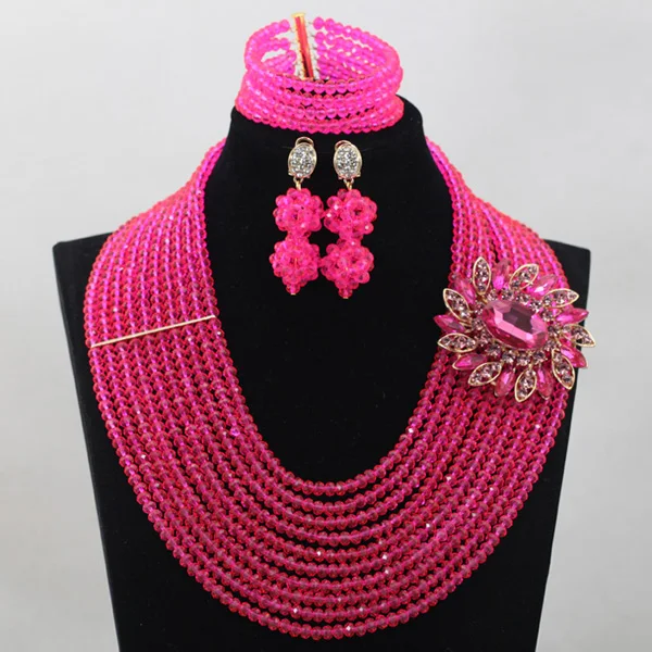 2017 удивительные ярко розовые африканские бусы ювелирный набор фуксия