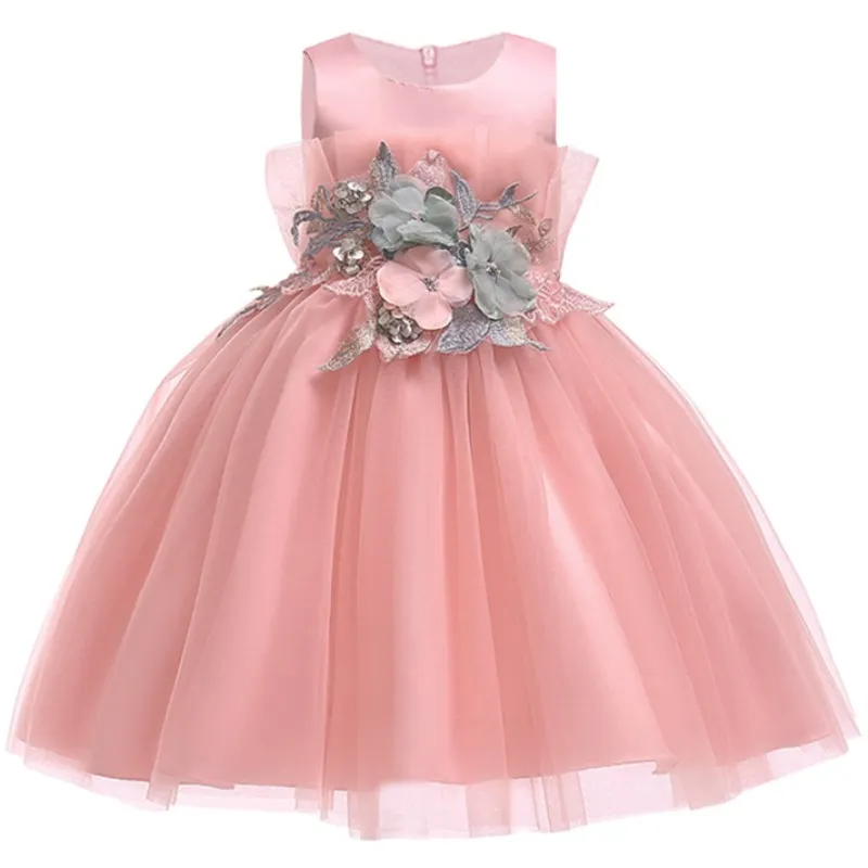 

2019 new children's clothing flower girl applique wedding dress Formal Evening Kids Party princess dress Girl sweet clothes