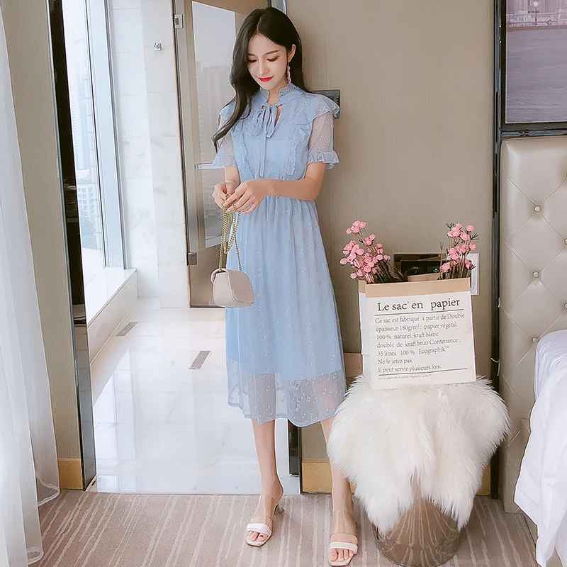 2019 Autumn Women Long Sleeve Lace Dresses Woman Korean Ruffles Lady Dress Tulle | Женская одежда