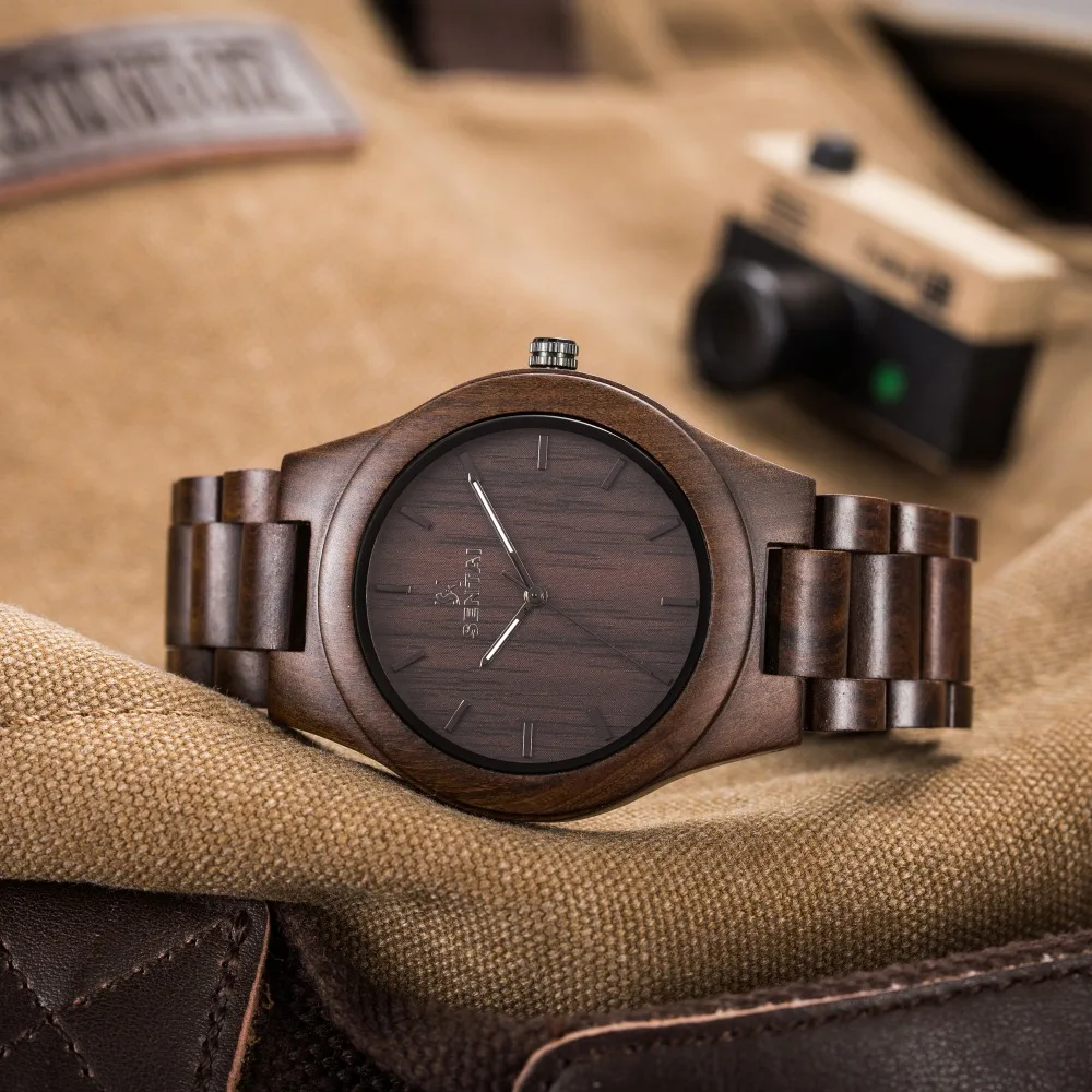 Мужские часы SENTAI Дизайнерские деревянные Аналоговые кварцевые наручные с