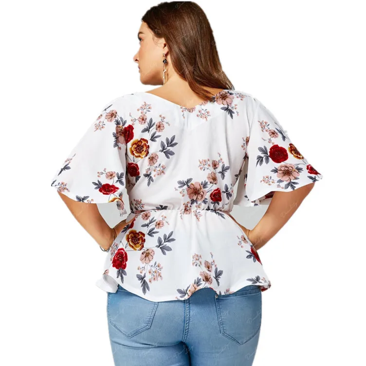 ATOFUL большой Размеры 5XL Лето Для женщин футболка Топы с глубоким v-образным вырезом