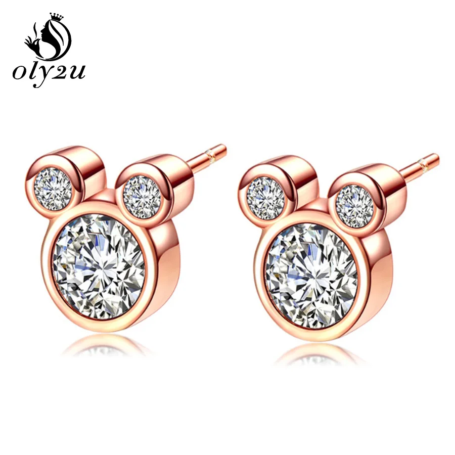 Rose Earrings Женские Кристальные серьги-гвоздики с Микки Маусом, женские серьги с Микки Маусом, модные украшения для ушей, серьги-гвоздики oorbellen - Окраска металла: Rose Earrings